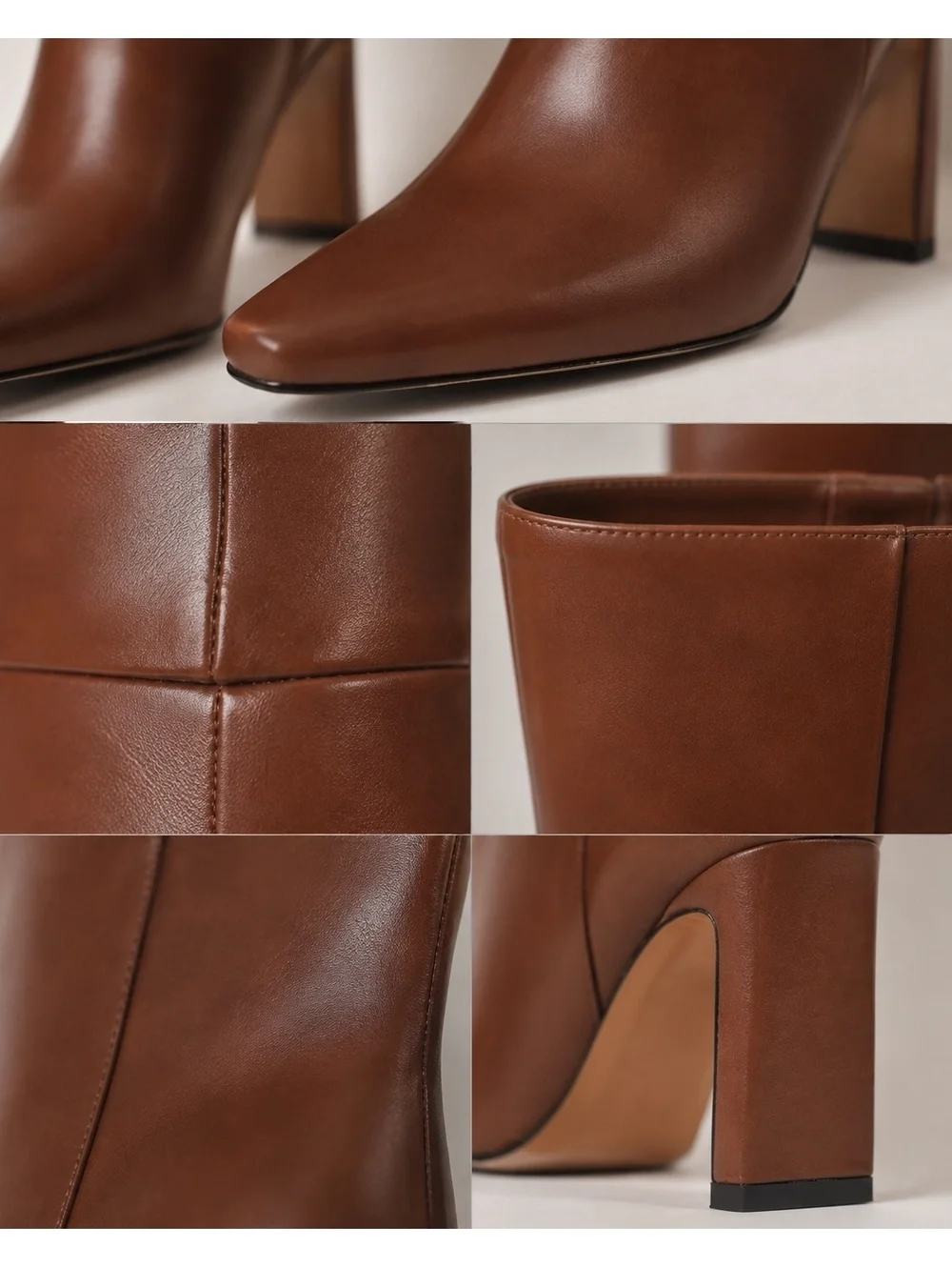 Cognac Brown Knee-High Pointed Toe Dress Boots with Block Heel